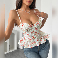 Top Corto Tipo Bustier con Estampado Floral para Mujer, Transpirable, con Dobladillo Asimétrico de Chifón, Espalda con Cordones, Sexy, Nuevo 2026