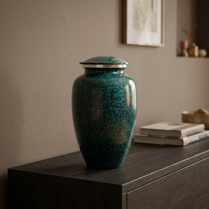โกศบรรจุอัฐิอลูมิเนียมสีเขียว CH-559 ของ Indian Home Crafts ขนาด 200 คิวบิกอินช์ แบบพกพา สำหรับเก็บอัฐิ พร้อมสลักชื่อตามสั่ง ทำจากโลหะ สำหรับใช้ในบ้าน - Product Image 3