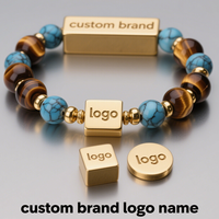 Perles carrées en acier inoxydable gravées au laser avec logo personnalisé, perles intercalaires DIY pour bracelet, service d'usinage de bijoux