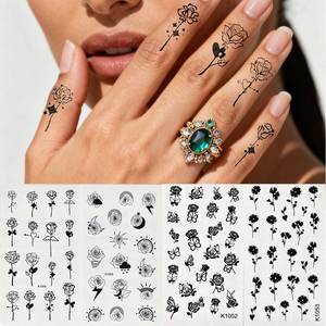 Tatouages temporaires en gros, petits motifs de roses noires, autocollants floraux imperméables pour le visage, le corps et les doigts, pour femmes, festivals et usage quotidien - Product Image 1