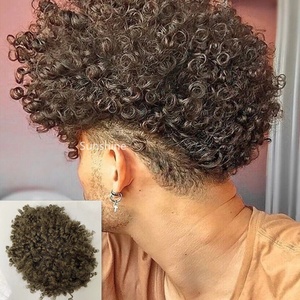 Perruque Lace French avec nœuds décolorés pour hommes, perruque bouclée, <span class=keywords><strong>cheveux</strong></span> péruviens bruts, #6, brun <span class=keywords><strong>clair</strong></span>, 10MM, vente en gros - Product Image 6