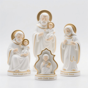 Estátua de Resina de São José com o Menino Jesus de 8 Polegadas - Decoração Religiosa Pintada à Mão em 3D, Pedido Personalizado em Lote para Cristãos - Product Image 1