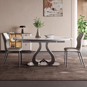 Luxury Round <b>Dining</b> <b>Table</b> Marble <b>Top</b> Stainless Steel Base Convertible For <b>Dining</b> Room - Product Image 2