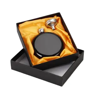फ़नल उपहार सेट के साथ 5oz चमकदार काला स्टेनलेस स्टील गोल हिप फ्लास्क