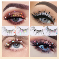 Faux cils à sequins transfrontaliers, autocollants en forme de cœur à paillettes, petites fleurs, faux cils en vison synthétique à bande noire en plastique