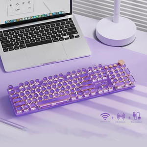 UK Language Version Punk Keycap <strong>Wireless</strong> Typewriter Style Metal Panel <strong>Mechanical</strong> Gaming <strong>Keyboard</strong> Essence Purple White Light - Product Image 3