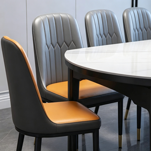 Ensemble de table à manger en pierre frittée, structure en bois massif avec tiroir de rangement, chaises de salle à manger en cuir PU bicolore, mobilier de salle à manger domestique - Product Image 4