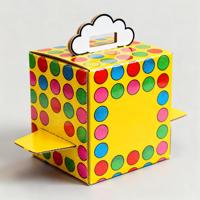 Boîte à café personnalisée écologique créative imprimée à pois vibrants avec fenêtre en forme de nuage en papier ondulé et pelliculage mat