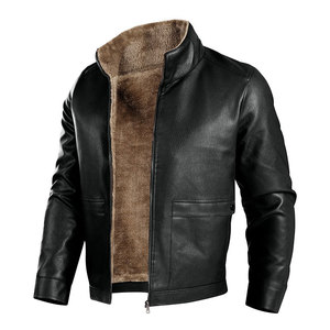<b>Men</b> Sheepskin <b>Jacket</b> Leather Look Bomber Coat <b>Fur</b> Lined Zip Up Outerwear <b>for</b> Winter - Product Image 1