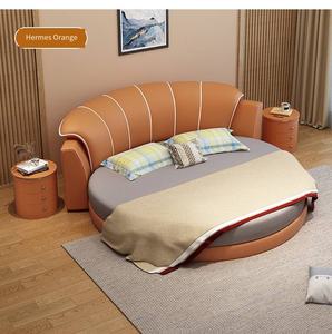 Популярная удобная большая круглая кровать для взрослых с белой обивкой и деревянной рамкой в мягком стиле для гостиничных спален - Product Image 5