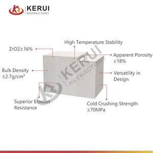 KERUI Fire Zirconium Corundum Brick 33 #36 #41 # Fused Cast Azs blok bata untuk industri kaca