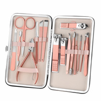Kit de manucure et pédicure en acier inoxydable rose doré 18 pièces avec rasoir à sourcils, idéal pour un cadeau ou une utilisation en salon