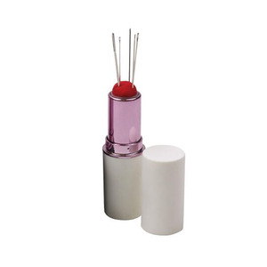 White Plastic Cross Stitch Needle Pincushion Sewing Pin Cushion Rotatable Lipstick Shaped DIY Handcraft Tool With5 Handy Needles