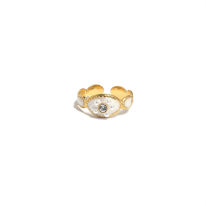 Fashion <b>Ring</b> 316L Stainless Steel PVD <b>Gold</b> Plating White Enamel Crystal Inlay Adjustable Band For Women Jewelry - Product Image 2