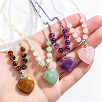 Collier ras du cou JINGFA fait main en pierre naturelle avec perles en forme de cœur, pendentif en cristal de guérison pour femmes