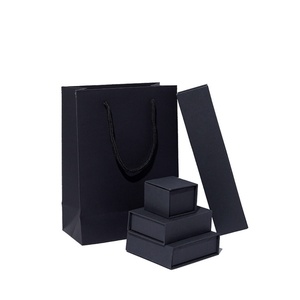 Custom Small <b>Black</b> Rectangle Paper Jewelry Packaging Simple Style <b>Box</b> and Bag with Logo for Necklace Ring Bracelet - Product Image 6