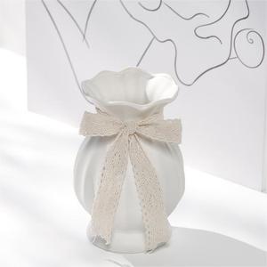 Vase en céramique blanc nordique moderne minimaliste à large ouverture, fonction hydroponique, pour salon, présentation de fleurs séchées, décoration intérieure - Product Image 6