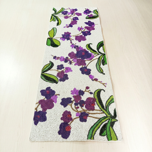 Elegant Beaded <b>Table</b> Runner Oval Fabric Glam Handmade Design White Decorative Mat - Product Image 1