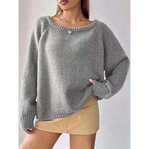 Pull ample à col large et épaules tombantes pour femme, en tricot, manches longues, couleur marron café - Product Image 2