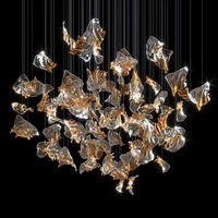 Grand Lustre en Verre Cristal LED de Luxe Moderne pour Hôtel Hall Villa Salon Escalier Éclairage Décoratif Transparent