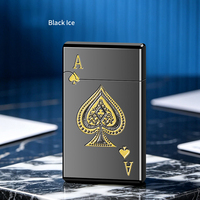 Briquet coupe-vent Ace of Spades à flamme plate, corps en alliage de zinc, gaufrage 3D, portable, rechargeable au gaz, cadeau pour homme
