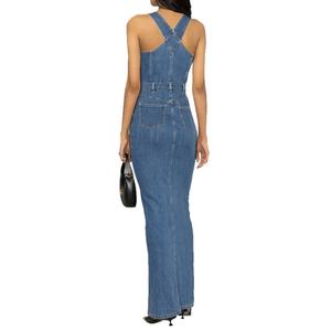 ShanLai Custom <b>Lady</b> <b>Overall</b> Denim Dress/OEM Halter Sleeveless Maxi Jean Dress for Women - Product Image 4