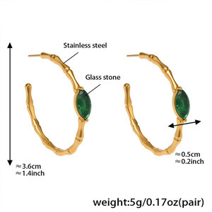 Boucles d'oreilles pour femme en acier inoxydable 316L plaqué or 14k 18k PVD, couleur or personnalisée, style bambou, tendance - Product Image 5