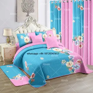 Wholesale all season cotton in stock 12pcs quilted bedspread customized king size quilt cover with curtains