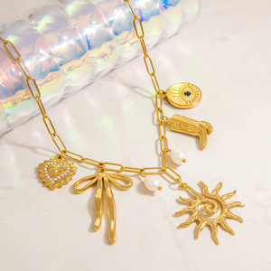 สร้อยคอชุบทองพร้อมจี้รูปโบว์ดวงอาทิตย์สำหรับผู้หญิง แฟชั่นจี้ห้อยคอ เครื่องประดับ - Product Image 3