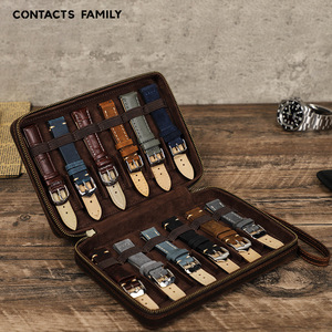 Montre vintage Crazy Horse en cuir véritable pour hommes et femmes Boîte de bracelet de montre intelligente <span class=keywords><strong>Valise</strong></span> de montre de rangement d'affichage - Product Image 2