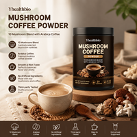 Yhealthbio Mélange de 10 types de champignons en poudre, café instantané soluble, boisson en poudre, logo personnalisé, emballage personnalisé