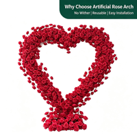 Arche florale artificielle en forme de cœur avec roses rouges, base en tissu, cadre floral pour la décoration de fond de cérémonie de mariage ou de fête