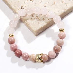 To My Bestie New Fashion <strong>Queen</strong> <strong>Gift</strong> 8mm Pink Zebra Beaded Bracelet Zircon Crown Charm Elastic Bracelet Valentines <strong>Gift</strong> - Product Image 2