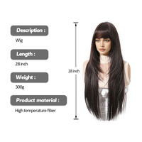 Perruque synthétique Shinein de 28 pouces, noire foncée naturelle, sans colle, cheveux longs raides dégradés avec frange pour femmes