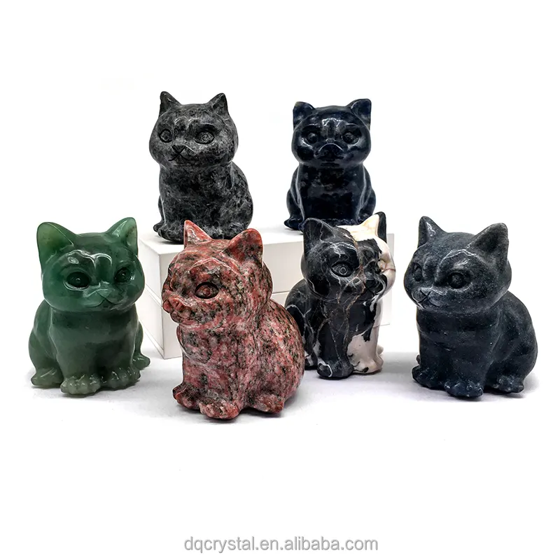 天然クリスタル彫刻混合素材猫10cmサイズクリスタル彫刻動物ホームデコレーションギフト用