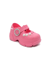 Platform <b>Clogs</b> With Pearls Mary Jane Style Summer Shoes For Women And Girls Size 25 Soft Lightweight Plastic Upper EVA Midsole - Product Image 1