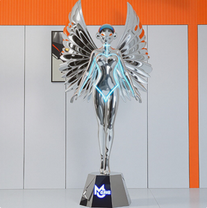 Statua di Angelo a Grandezza Naturale in Cromo Argento <span class=keywords><strong>con</strong></span> Ali LED, Grande Scultura d'Arte Moderna per Decorazione di Hotel, Hall e Centri Commerciali - Product Image 3