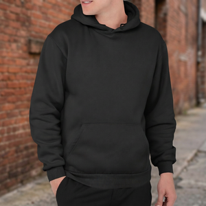 Men's <b>Black</b> Hooded <b>Sweatshirt</b> Regular Fit Casual Autumn Wear 100% Cotton Fleece Knitted Front Pocket Design - Product Image 5