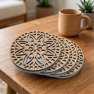 Posavasos Cuadrados de Madera Hechos a Mano, Tapetes para Bebidas con Rayas, Decoración Ecológica para Mesa de Comedor - Product Image 1