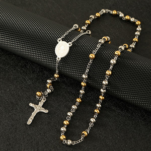 Rosario católico de acero inoxidable con cuentas de 6mm, collar cristiano, crucifijo religioso, joyería - Product Image 6
