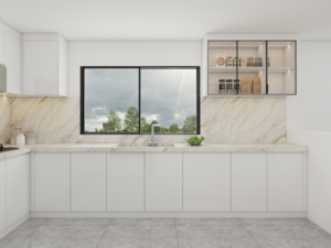 Diseño de armario de <span class=keywords><strong>cocina</strong></span> minimalista con asas ocultas Superficie de fácil limpieza Proveedor de Guangdong - Product Image 2
