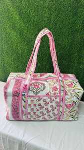 Custom Indian Hand Block Printed Duffle <b>Bag</b> 100% Cotton Quilted Floral <b>Travel</b> <b>Bag</b> Wholesale Bohemian Weekend Overnight Gym <b>Bag</b> - Product Image 2