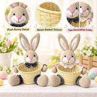 Panier de Pâques Lapin en Peluche, Porte-Oeufs en Plastique Tressé, Seau à Bonbons, Cadeau de Printemps, Organisateur de Rangement, Décoration de Chambre d'Enfant