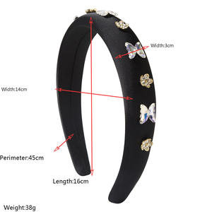 Serre-tête large style baroque avec papillons pour femme, orné de fleurs métalliques faites à la main, accessoire de mariée - Product Image 2