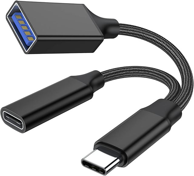 USB C OTG Adapter, 2 in 1 USB-C Splitter with PD 60W Fast Charging Type C OTG and USB A Female Port for phones laptops tablets