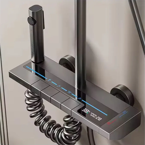 Ensemble de douche thermostatique intelligent à affichage numérique, commande par touches piano, système de pluie gris anthracite avec <span class=keywords><strong>douchette</strong></span> et pulvérisateur <span class=keywords><strong>bidet</strong></span> - Product Image 4