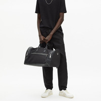 Tas Travel Holdall Logo Kustom Tahan Lama, Tas Travel Semalam, Tas Duffel Jinjing, Tas Akhir Pekan Kulit Hitam dan Kanvas untuk Aktivitas Luar Ruangan