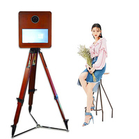 Photomaton magique METO Party Big Case avec miroir photo, en bois, 15,6 pouces, roues intelligentes, écran tactile, IA, caméra de remplacement infinie
