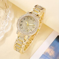 Jam Tangan Quartz Mewah NW1452 Berhiaskan Berlian Imitasi, Jam Tangan Analog Gaya Hiphop & Set Perhiasan 5pcs