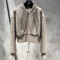 Blouson bomber oversize en cuir véritable souple, avec col et poignets côtelés, tissé à la main